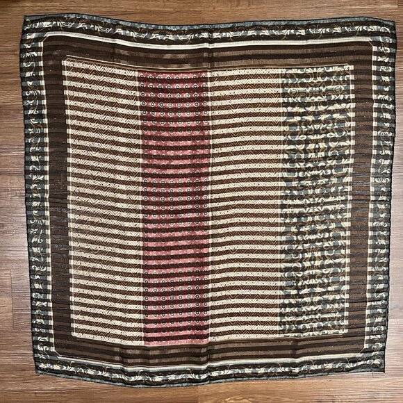 LIZ CLAIBORNE Boho Colorful Striped Square Scarf Gold Sparkle Thread Semi‎ Sheer - Picture 7 of 9